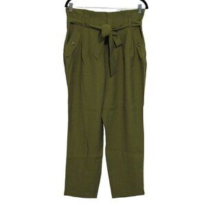 H&M Paper Bag Pants Womens Size 10 Green High Rise Waist Belt Pleated Front NWT